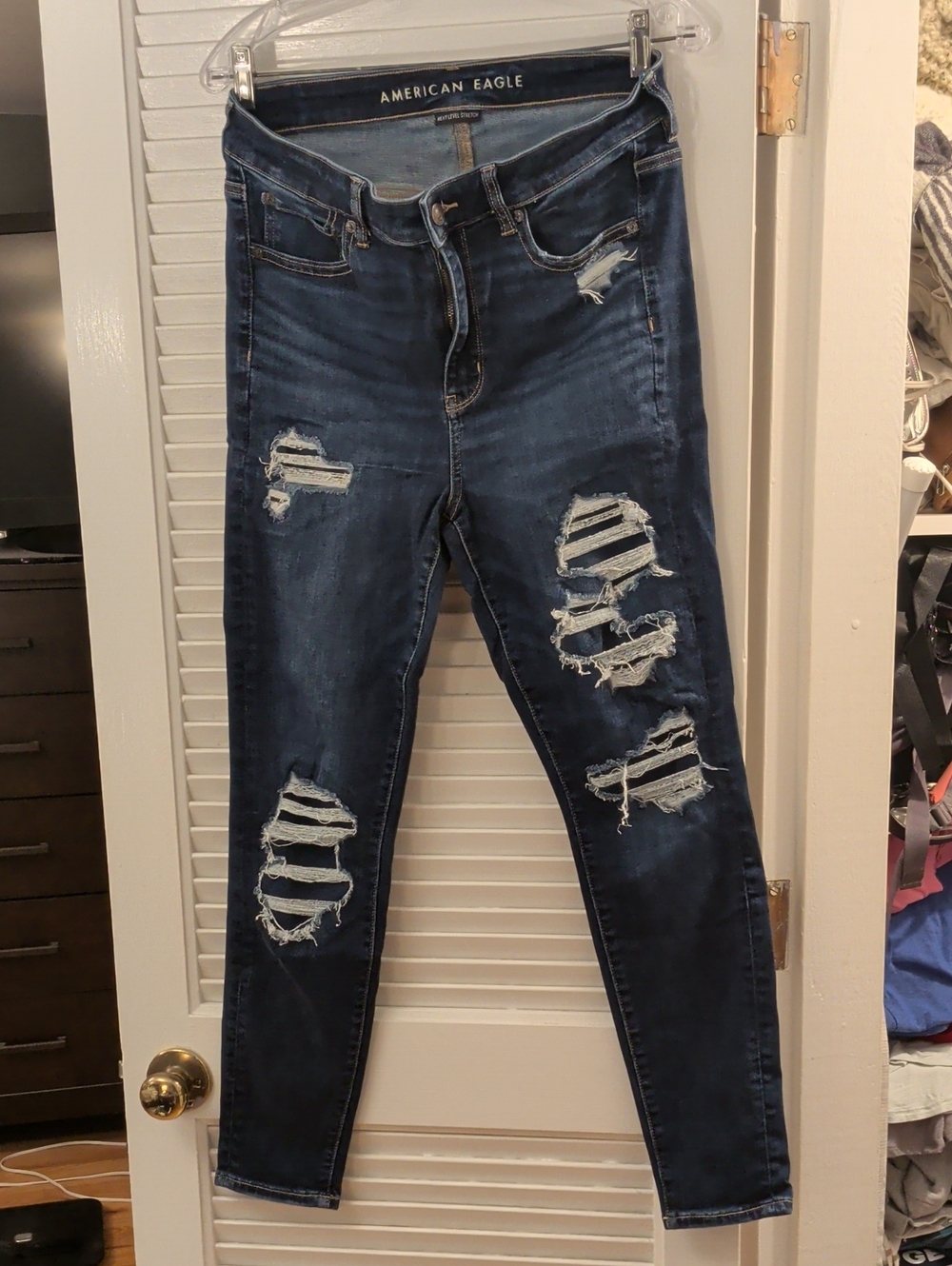 American Eagle Outfitters Dark Blue Distressed High-Rise Skinny Jeans